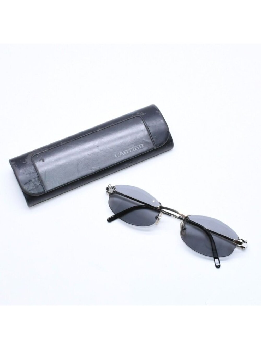 Cartier Rimless Oval Sunglasses 2C Motif Black Allie Silver Eyewear